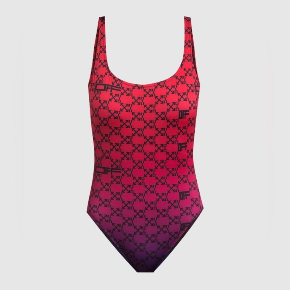 NWOT OFF-WHITE
RED SWIMSUIT WITH ARROW LOGO PRINT